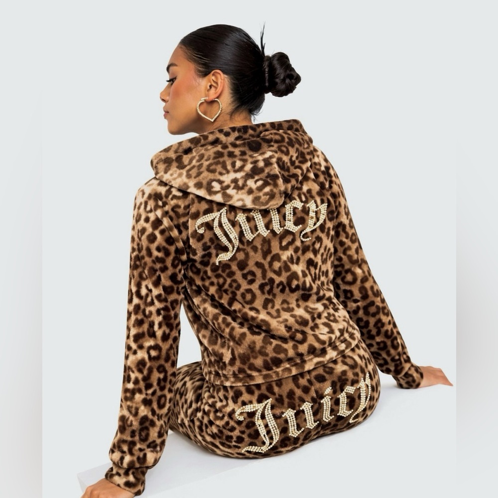 NWT JUICY COUTURE animal print small bling Velour Tracksuit  Set -Ocelot